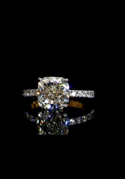 Picture of 3.40 Carat Cushion Solitaire Diamond Ring.