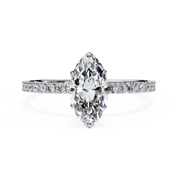 Picture of 0.80 Carat Marquise Solitaire Diamond Ring With a Delicate Pave Diamond Band.
