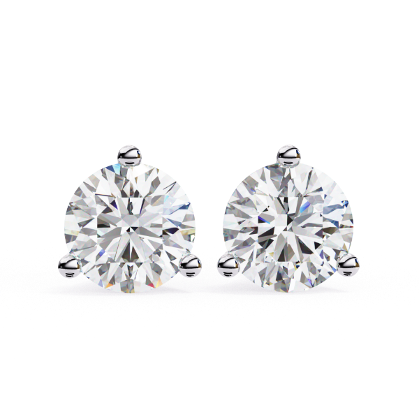 Picture of 2.50 Carat Total Round Cut Lab Grown Diamond Three Prong Stud Earring.