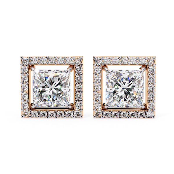 Picture of 1.50 carat Solitaires Princess Cut Lab Grown Diamond Halo Earring.(1.80 Ctw Diamonds)