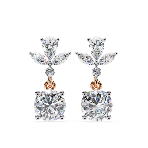 Picture of Floral Pear, Marquise & 1 carat Round Solitaires Drop Diamond Earrings (1.30 CTW Diamonds)