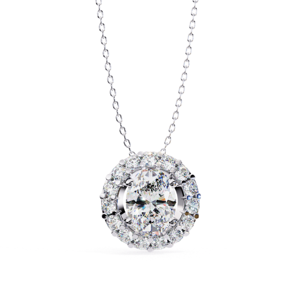 Picture of 70 Cent Oval solitaire Cut Lab Grown Diamond Halo Pendant (without chain)(1 CTW Diamonds)