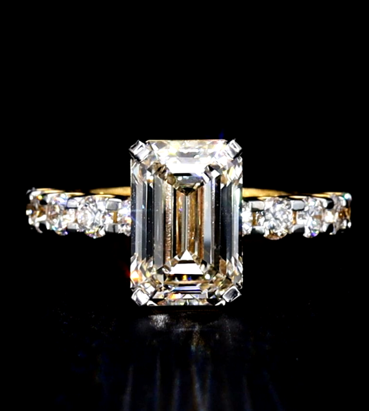 Picture of 5.15 CT Solitaire Emerald Cut Ring Accented With Diamonds.(6.40ctw Diamonds)