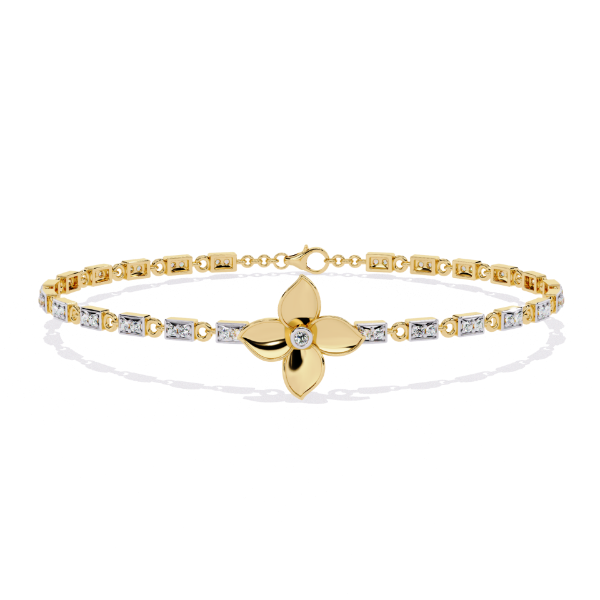 Picture of Diamond Bracelet Highlighted By A Sculpted Floral Emblem.