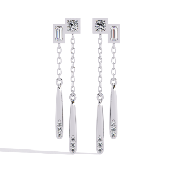 Picture of Gleaming Strands - 0.80 Carat Princess,Baguette & Round Diamond Earrings.