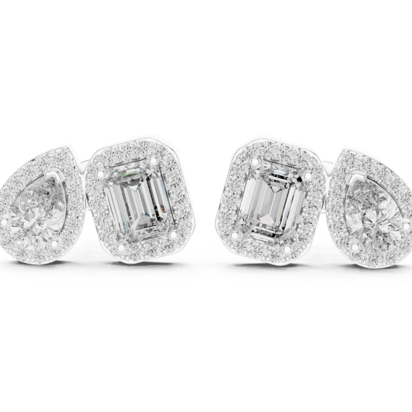 Picture of Twin Halo Stud Earrings – 4 Carat Round, Pear & Emerald Diamonds