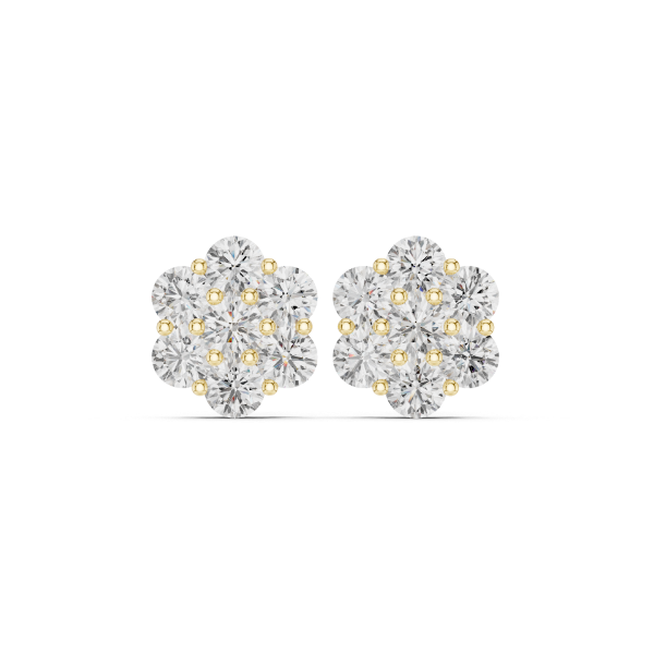 Picture of Golden Bloom - 3 Carat Round Diamond Floral Stud Earrings.