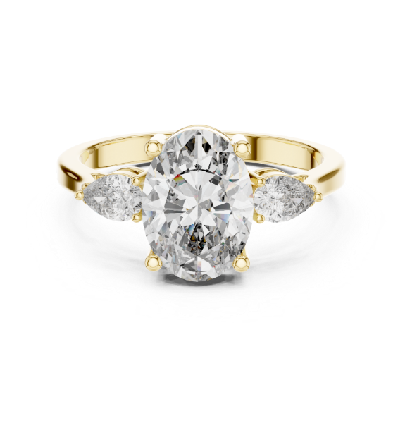 Picture of Golden Trio Ring - 2.20 Carat Oval Center With Pear Side Diamonds.