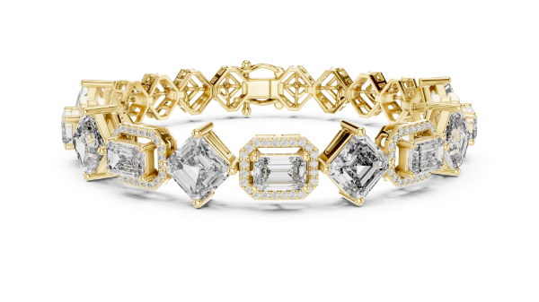 Picture of Majestic Geometry – 12 Carat Round, Emerald & Asscher Cut Diamond Bracelet