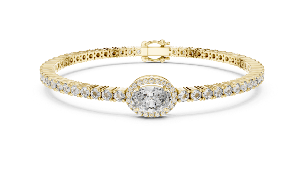 Picture of Golden Halo – 3.80 Carat Oval & Round Diamond Halo Tennis Bracelet