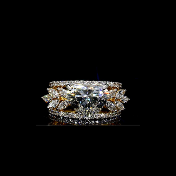 Picture of 3 Carat Heart Solitaire Ring With Marquise & Round Diamonds.